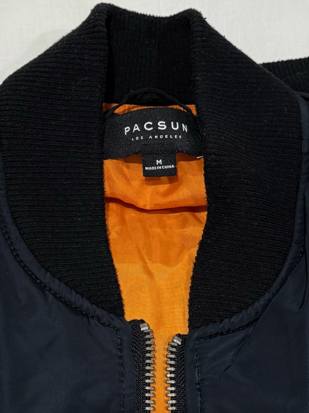 PacSun Men's Black Nylon Bomber Jacket with Orange Lining - Picture 2 of 5